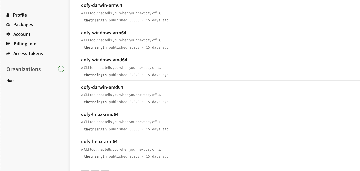 published packages on NPM